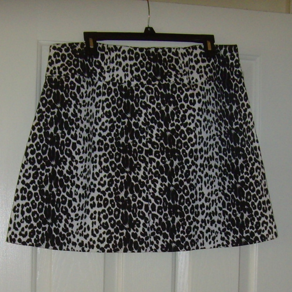 Leopard Print Stretch Denim Skirt - Black and White - NEW